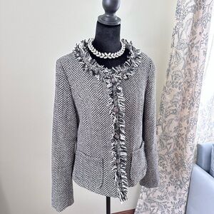 Cynthia Rowley Black and White Herringbone Blazer